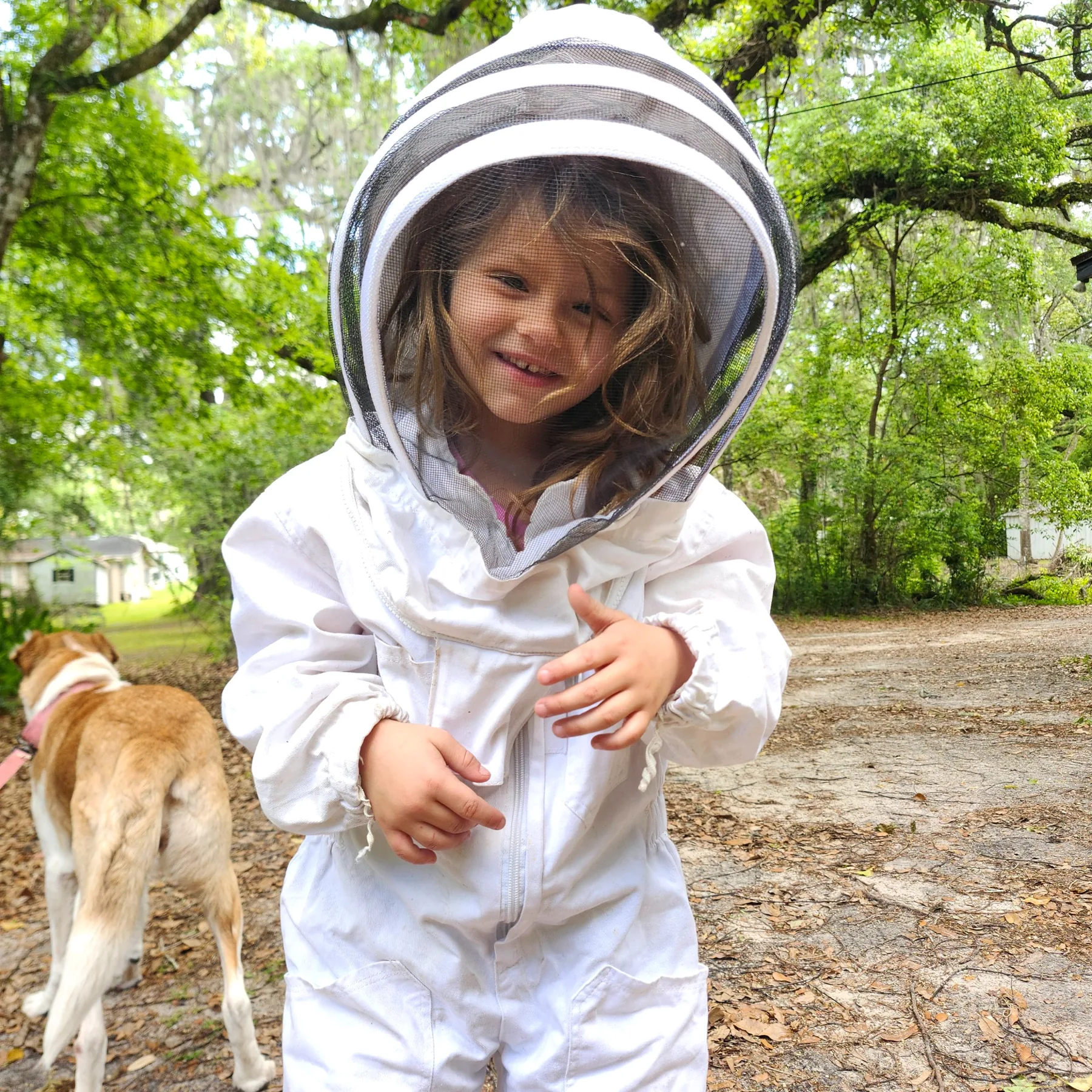 Young learner in protective beekeeping gear